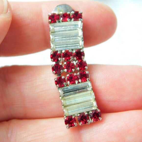 Vintage Clear & Red Rhinestone Clip-On Earrings, Lot of 2 Austria (Red) Dressy - Picture 13 of 16